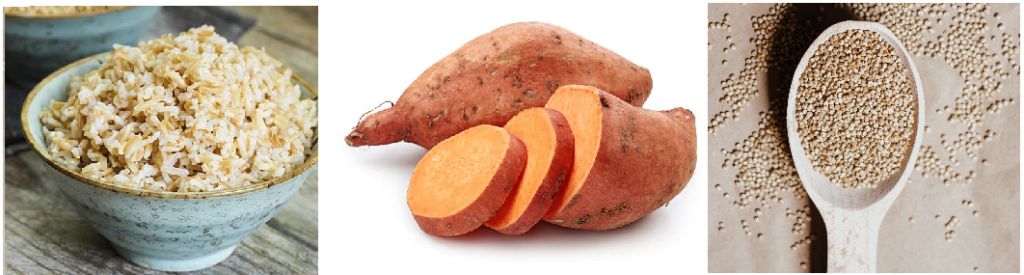 quinoa, brown rice, and sweet potatoes - complex carbohydrates