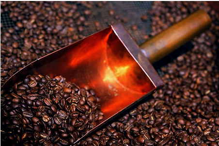 Coffee beans being infrared roasted